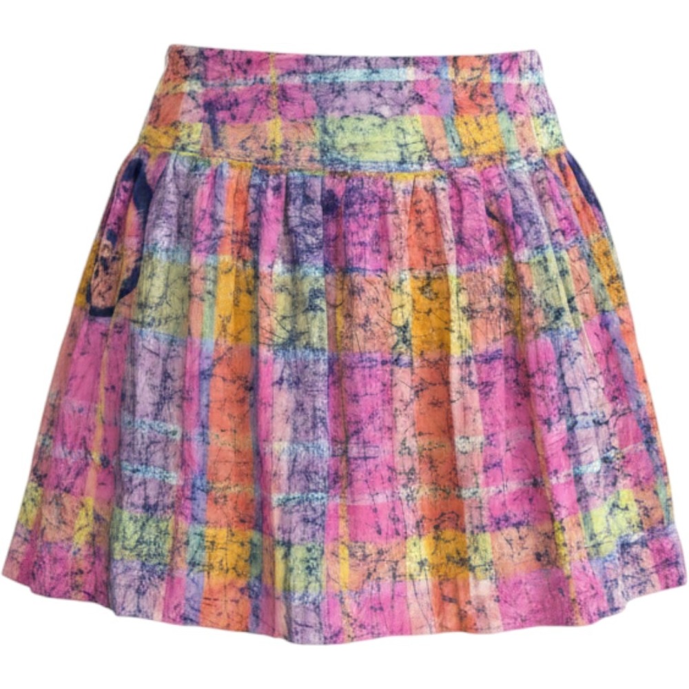 Judith Michaels Vintage Batik Plaid Mini‎ Skirt Pink Purple Orange Yellow Sz 12
